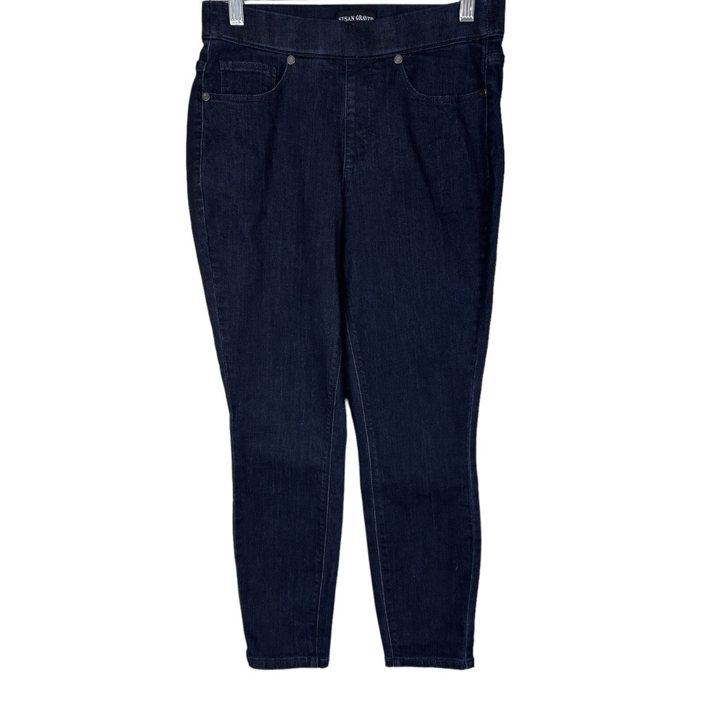 Susan Graver Women Petite High Waist Pull On Skinny Jeans Pant Dark Wash Size 6P